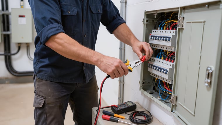 electrician fixing the electrical grid