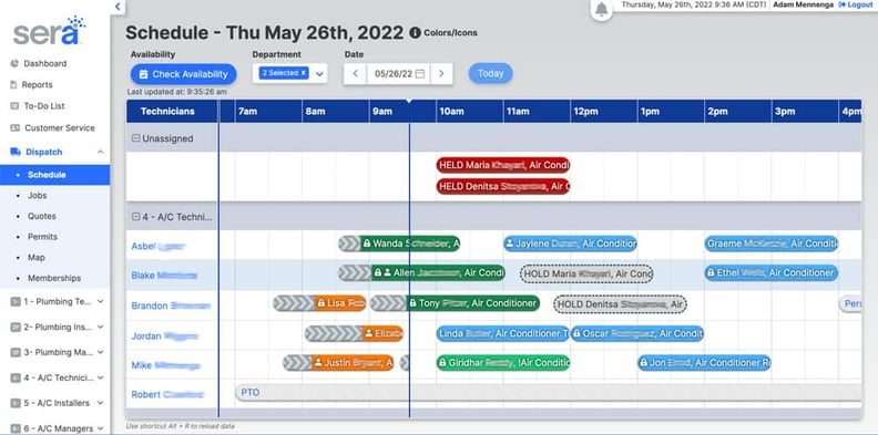 Sera Smart Scheduler Shoing Daily Appointments